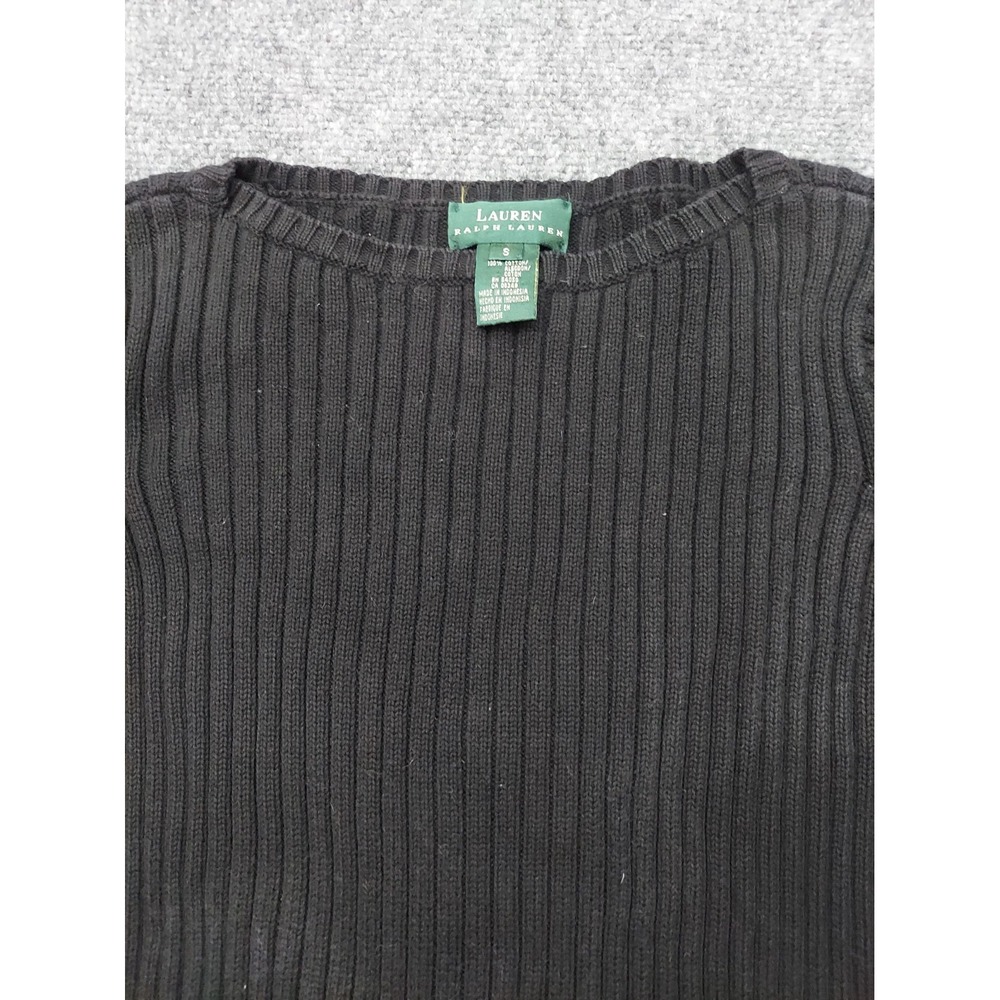 Vtg LRL RALPH LAUREN Sweater Womens Small Black Ribbed Y2K Boat Neck Stretch - Picture 4 of 10